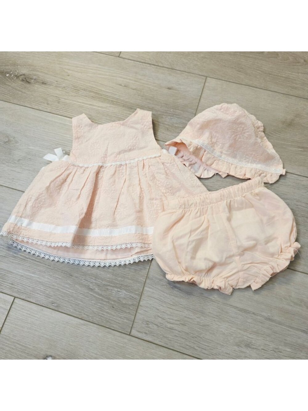 Infant Baby Dress Bloomer Prairie 3 pc Peach Pink Set 3/6 M Catherine Malandrino